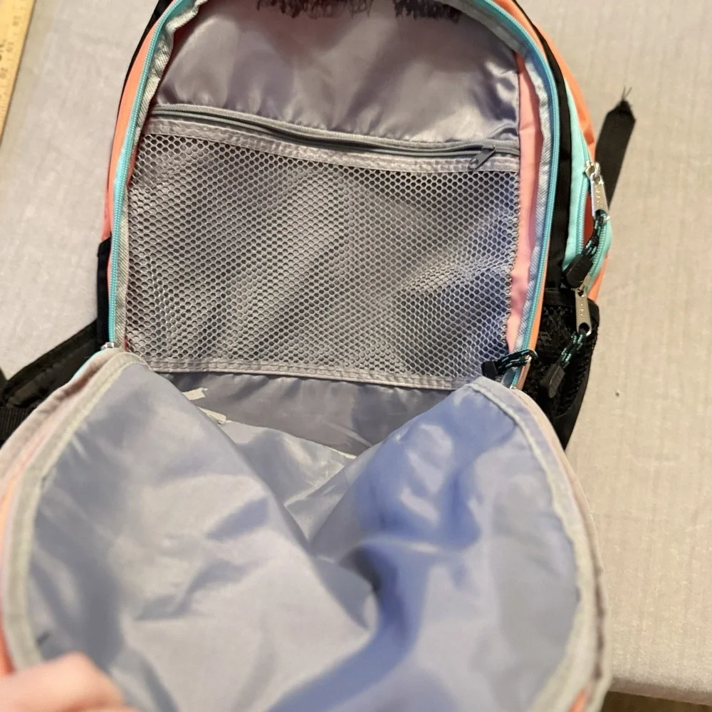 ES Backpack Coral Black Aqua School Travel Laptop Book Bag Multi Pocket‎